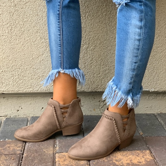 Smoke Taupe Braided Cut Out Detail Ankle Bootie - Picture 7 of 8